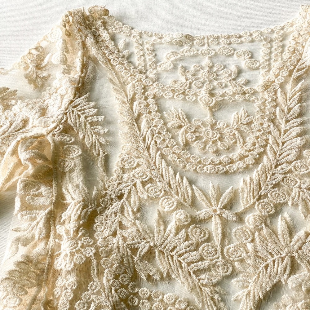 Off-White Long Sleeve Lace Top, Size S/M